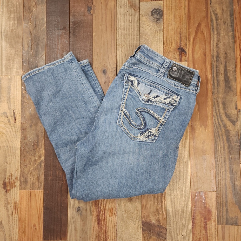 Silver Jeans Co Suki High Capri Womens 16 Medium Wash Lace Flap W44956SS1363